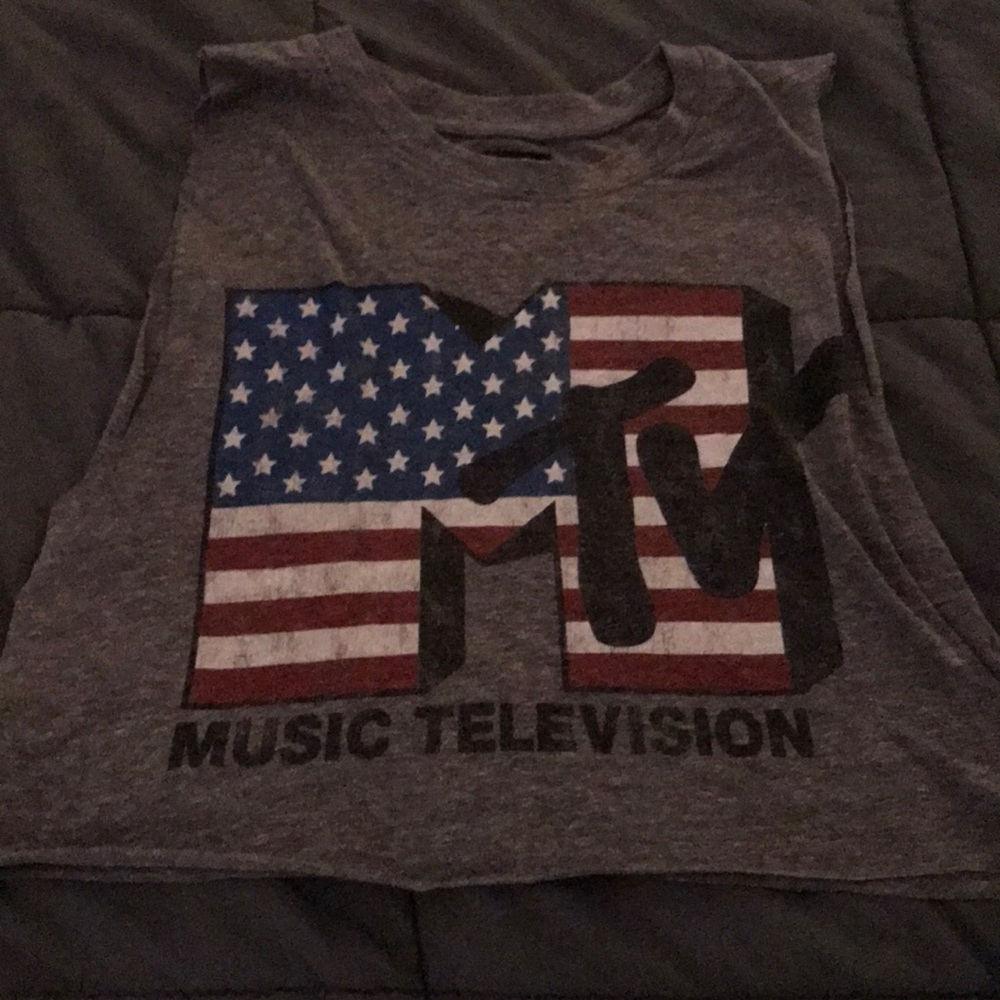 80s MTV American flag vintage crop muscle tee